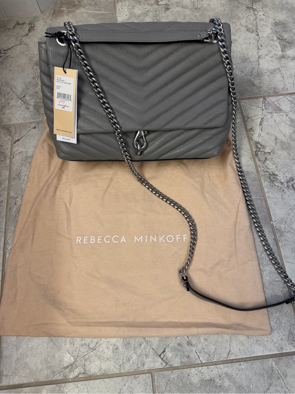 Rebecca Minkoff quilted, grey leather bag NWT